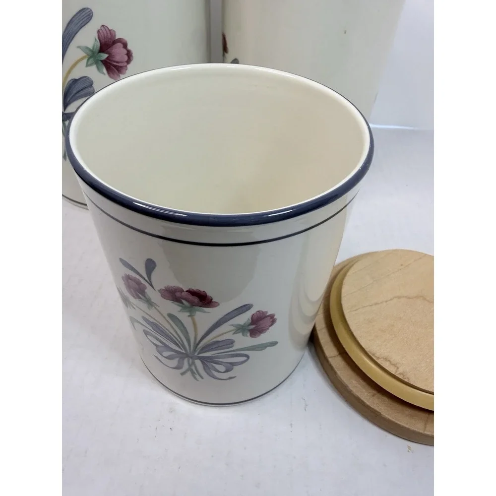 Set Of 3‎ Lenox 'Poppies on Blue' Canisters Wood Lids Made In USA Vintage